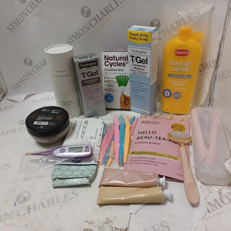 LOT OF BEAUTY PRODUCTS TO INCLUDE THERAPEUTIC SHAMPOO, OVUALATION TESTS, ETC