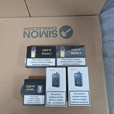 BOX OF APPROXIMATELY 30 ASSORTED E-CIGARETTES AND ACCOMPANIMENTS TO INCLUDE: VARIOUS ASPIRE PRODUCTS 