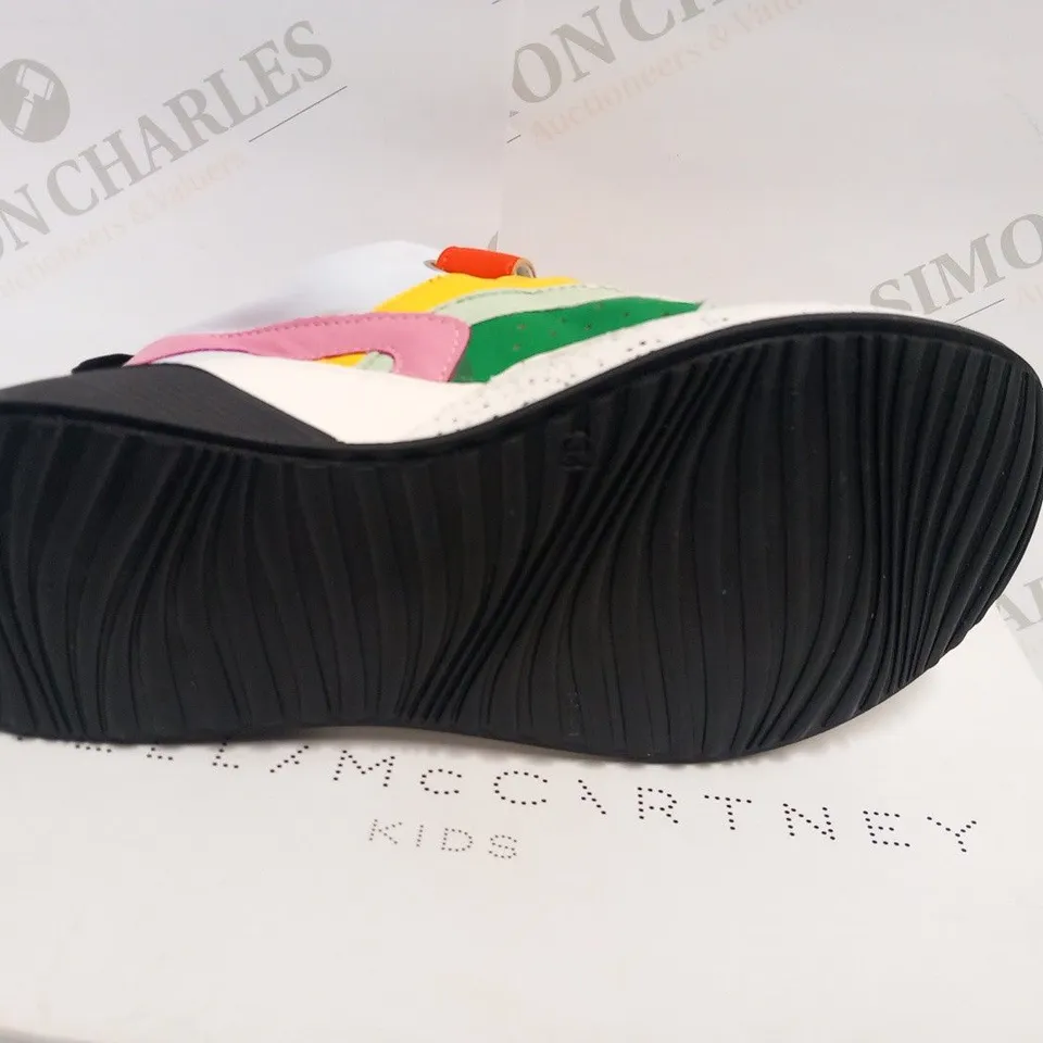 BOXED PAIR OF STELLA MCCARTNEY KIDS MULTICOLOUR TRAINERS WITH STRAPS SIZE 34