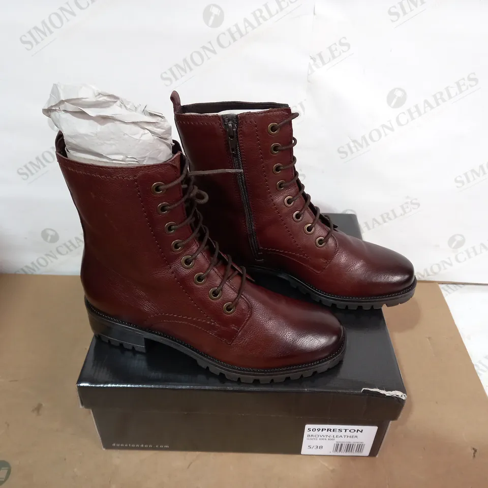 BOXED PAIR OF DUNE BROWN BOOTS - SIZE 38