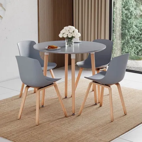 BOXED TRISTON BEACH ROUND SOLID WOOD BASE DINING TABLE - GREY (1 BOX)