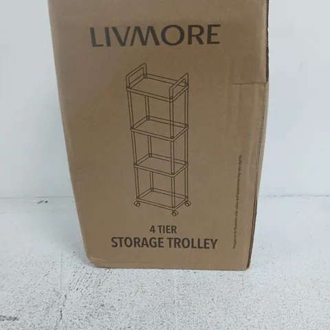 LIVMORE 4-TIER STORAGE TROLLEY ON WHEELS – BOXED, WHITE