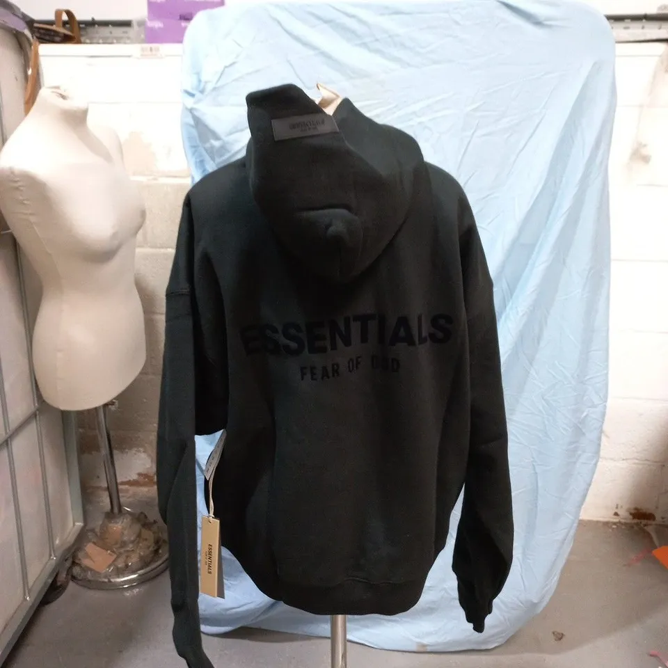 FEAR OF GOD ESSENTIALS HOODIE – BLACK CHEST LOGO, XS (UK XS) – PULLOVER