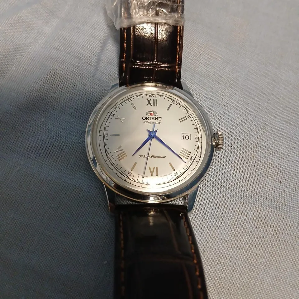 ORIENT AUTOMATIC WRISTWATCH – BROWN LEATHER STRAP, SILVER CASE