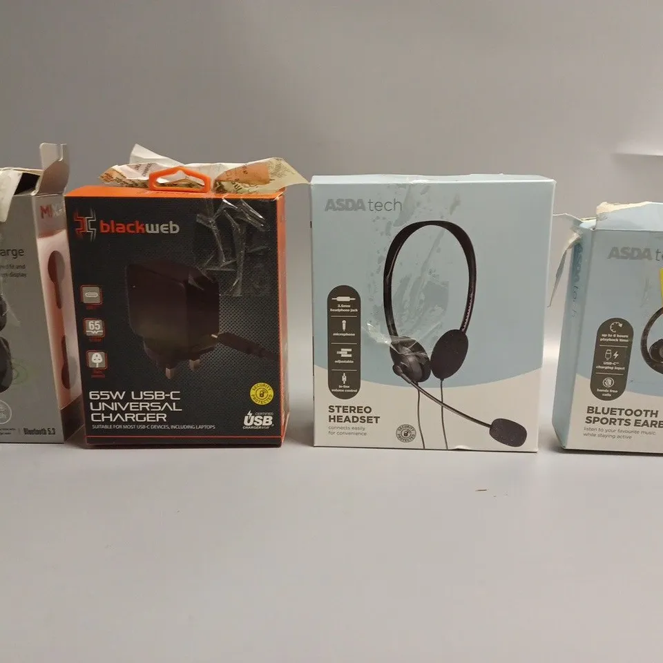APPROXIMATELY 20 ASSORTED ELECTRICAL ITEMS TO INCLUDE FIRE STICKS , MIXX 0X1 HEADPHONES, CHARGERS, ETC