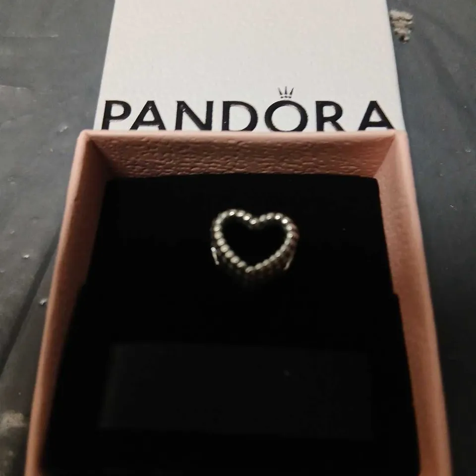 PANDORA HEART CHARM - SILVER-TONE BEADED HEART, IN PRESENTATION BOX