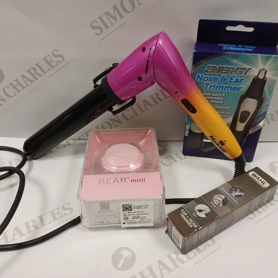 APPROXIMATELY 20 ASSORTED HAIR CARE, SHAVING AND HAIR REMOVAL PRODUCTS TO INCLUDE MARK HILL CURLER, FOREO BEAR MINI, ENERGY NOSE & EAR TRIMMER, WAHL EAR & NOSE TRIMMER ETC.