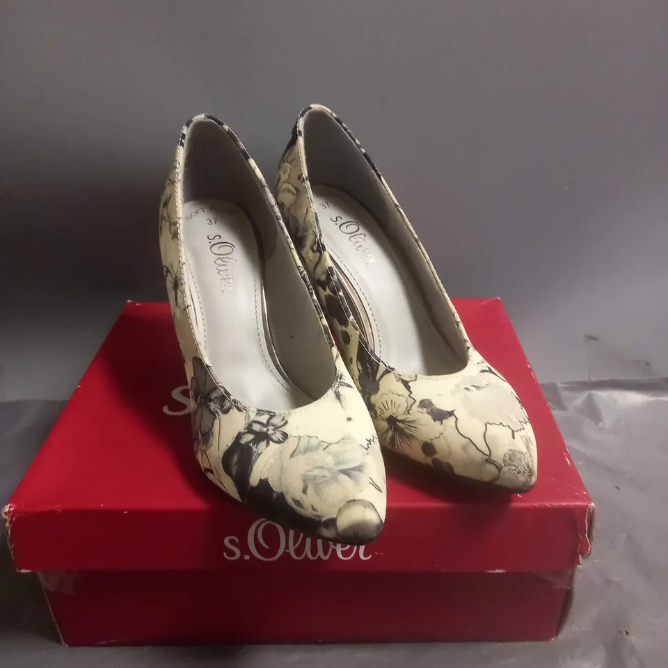 S.OLIVER LADIES HIGH HEELED COURT SHOES BLACK FLOWER DESIGN SIZE EU 37