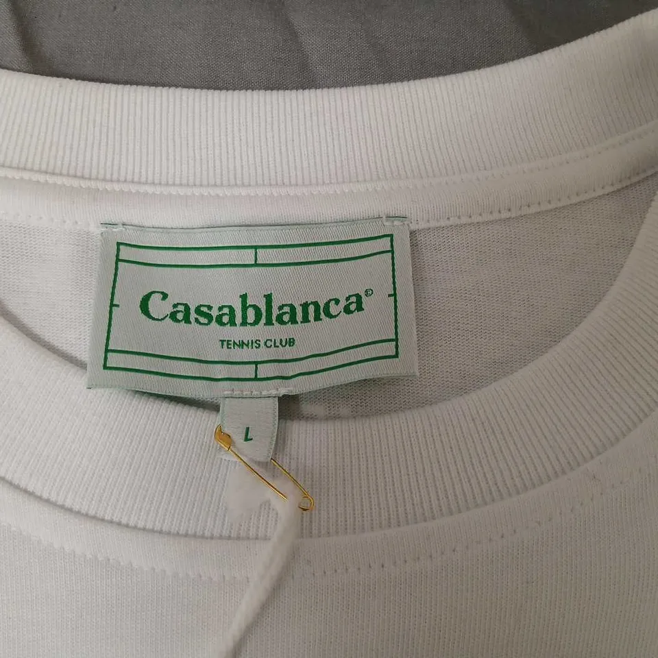 CASABLANCA TENNIS CLUB T-SHIRT – WHITE, LARGE (L)