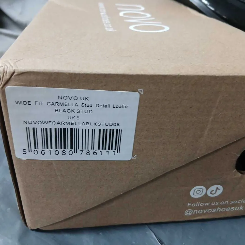 NOVO CARMELLA STUD DETAIL LOAFER – BLACK, WIDE FIT – UK 8