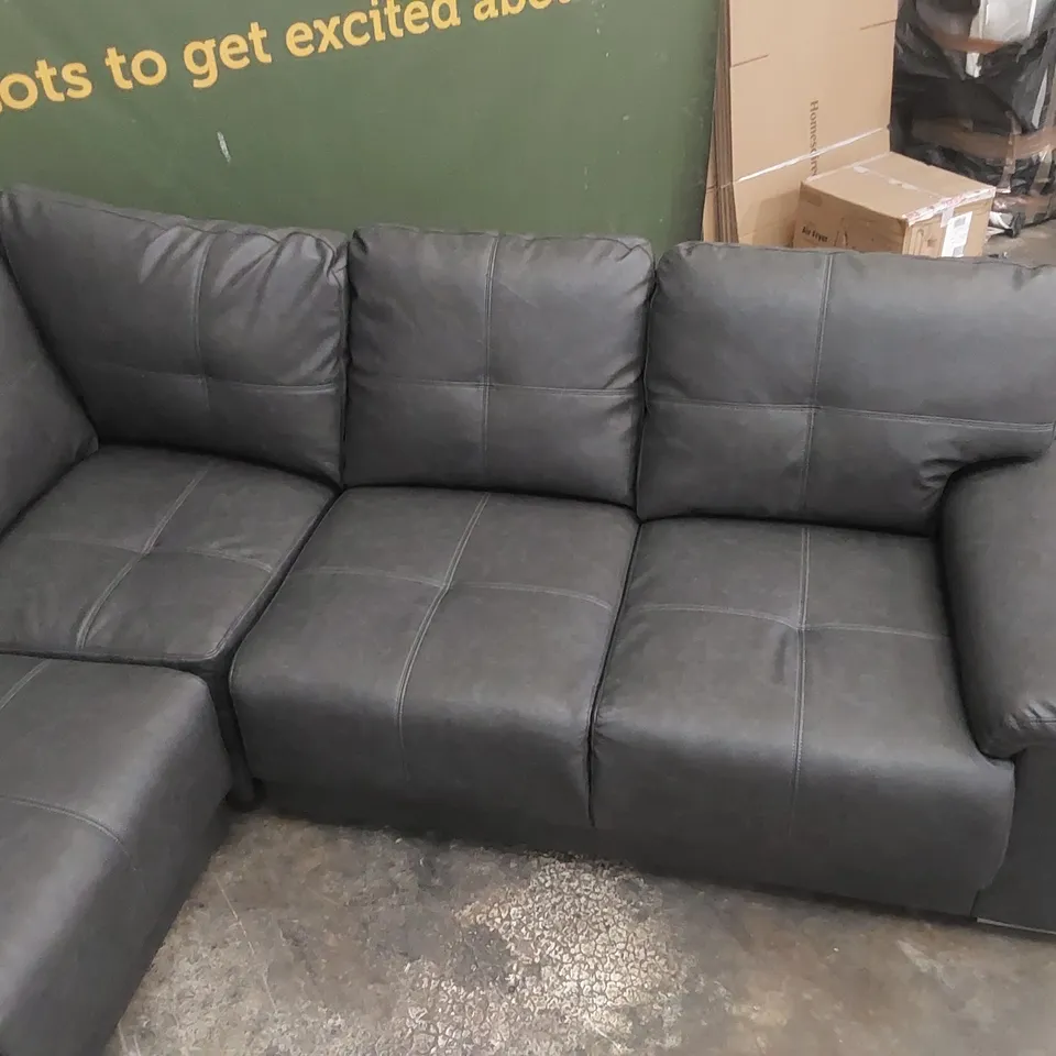 QUALITY DESIGNER FAUX LEATHER CORNER SOFA - GREY