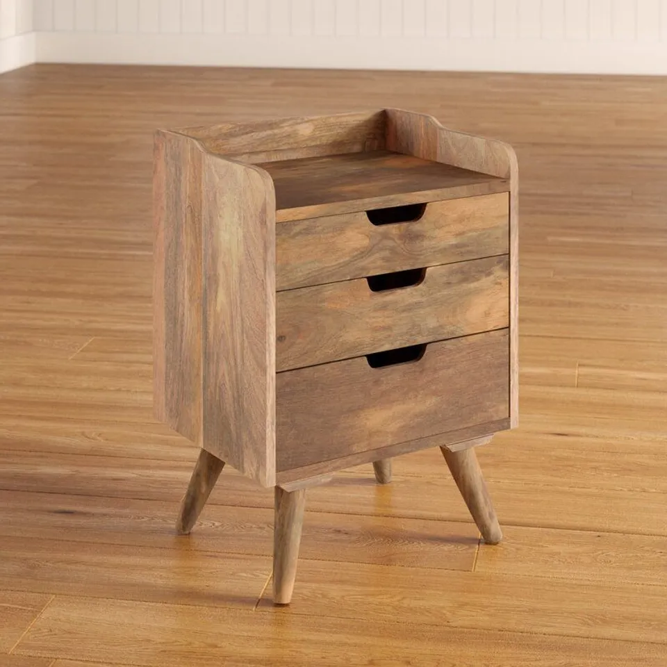 SOLID WOOD 3 DRAWER BEDSIDE TABLE