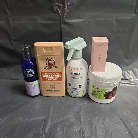 APPROXIMATEY 20 ASSORTED HEALTH AND BEAUTY PRODUCTS TO INCLUDE - DR SQUATCH BODY WASH - VITAL BABY CLEANSING WATER AND NEAL'S YARD TONER