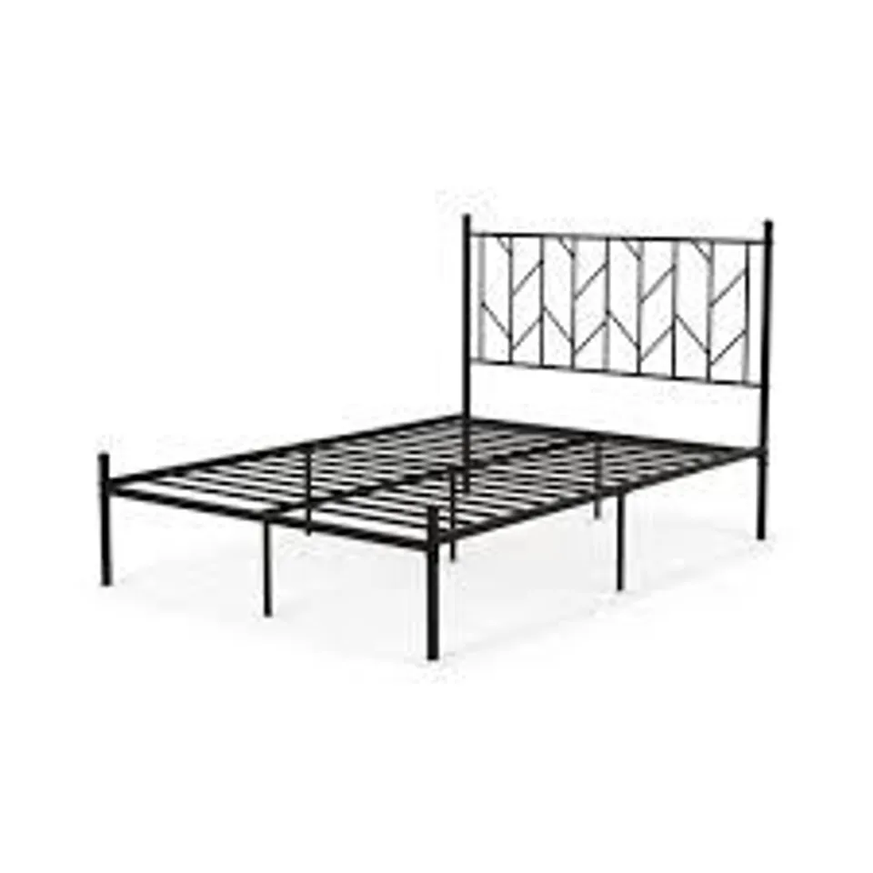 BOXED DOUBLE METAL PLATFORM BED FRAME WITH HEADBOARD BLACK - DOUBLE SIZE