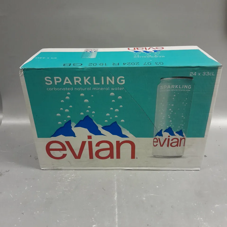 24 X EVIAN SPARKLING WATER CANS - 330ML - COLLECTION ONLY 