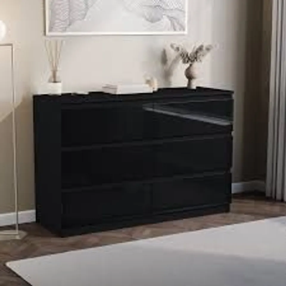 VIDA DESIGNS GLINTON 6 DRAWER CHEST - BLACK (2BOXES)