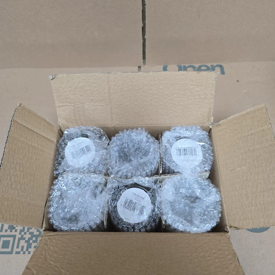 BOX OF 6 GISELA GRAHAM ROBIN GLASS TEALIGHT HOLDERS