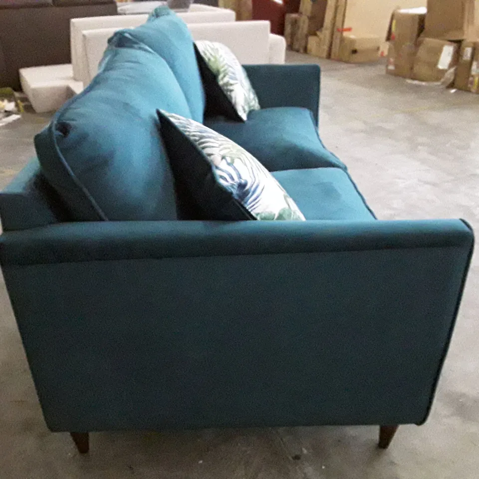 QUALITY DESIGNER PASHA HIGH BACK 2 SEATER SOFA - TEAL FABRIC