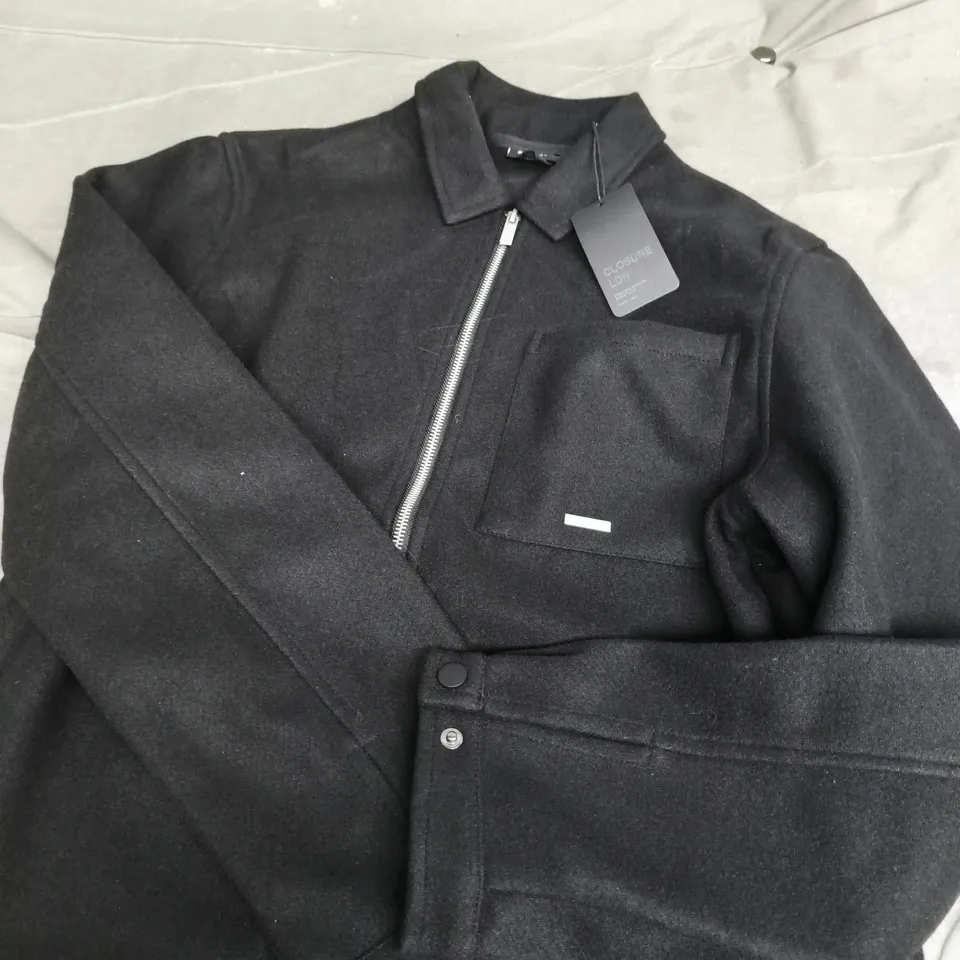 CLOSURE LONDON FAUX WOOL ZIP OVERSHIRT – BLACK, UK M