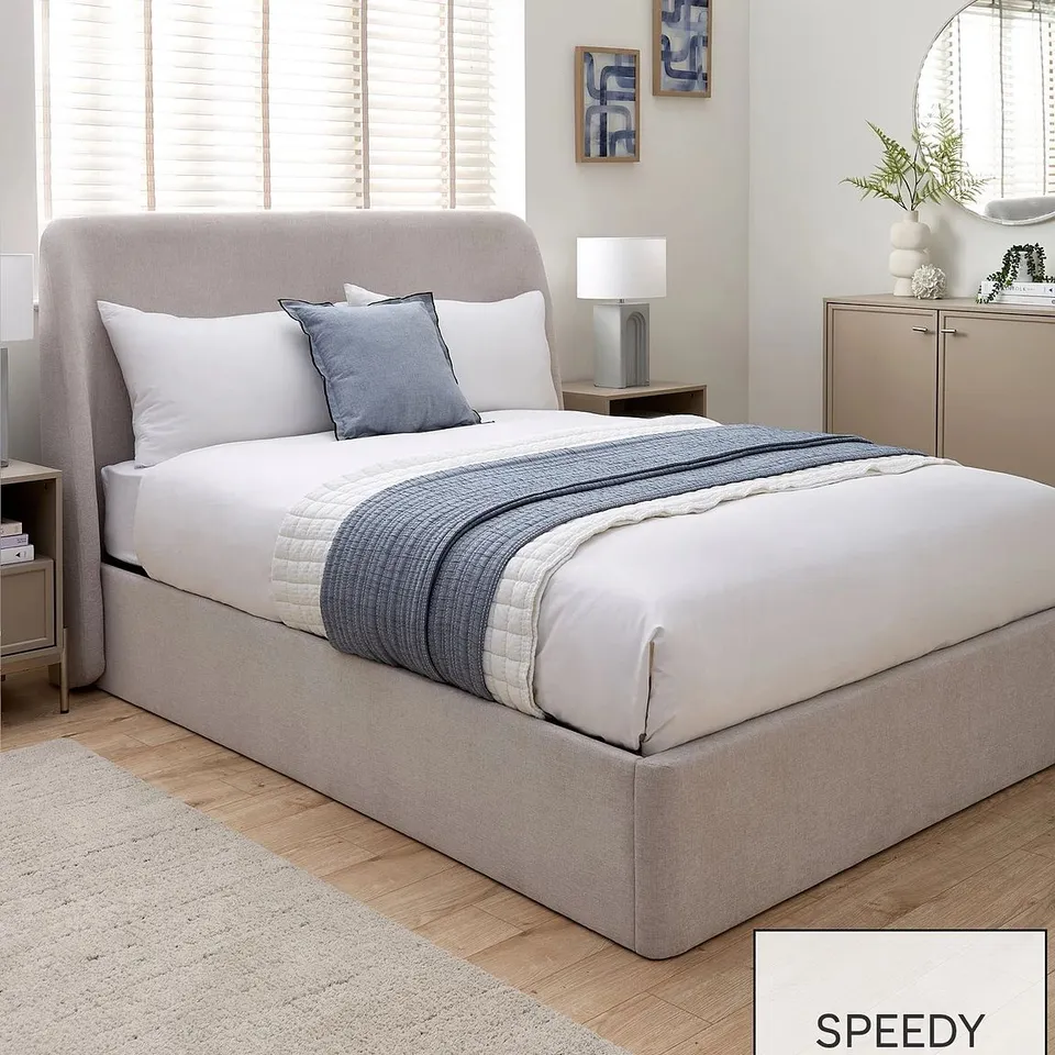 BOXED DANTE DOUBLE SIZE SIDE LIFT UP STORAGE OTTOMAN BED - NATURAL (5 BOXES)