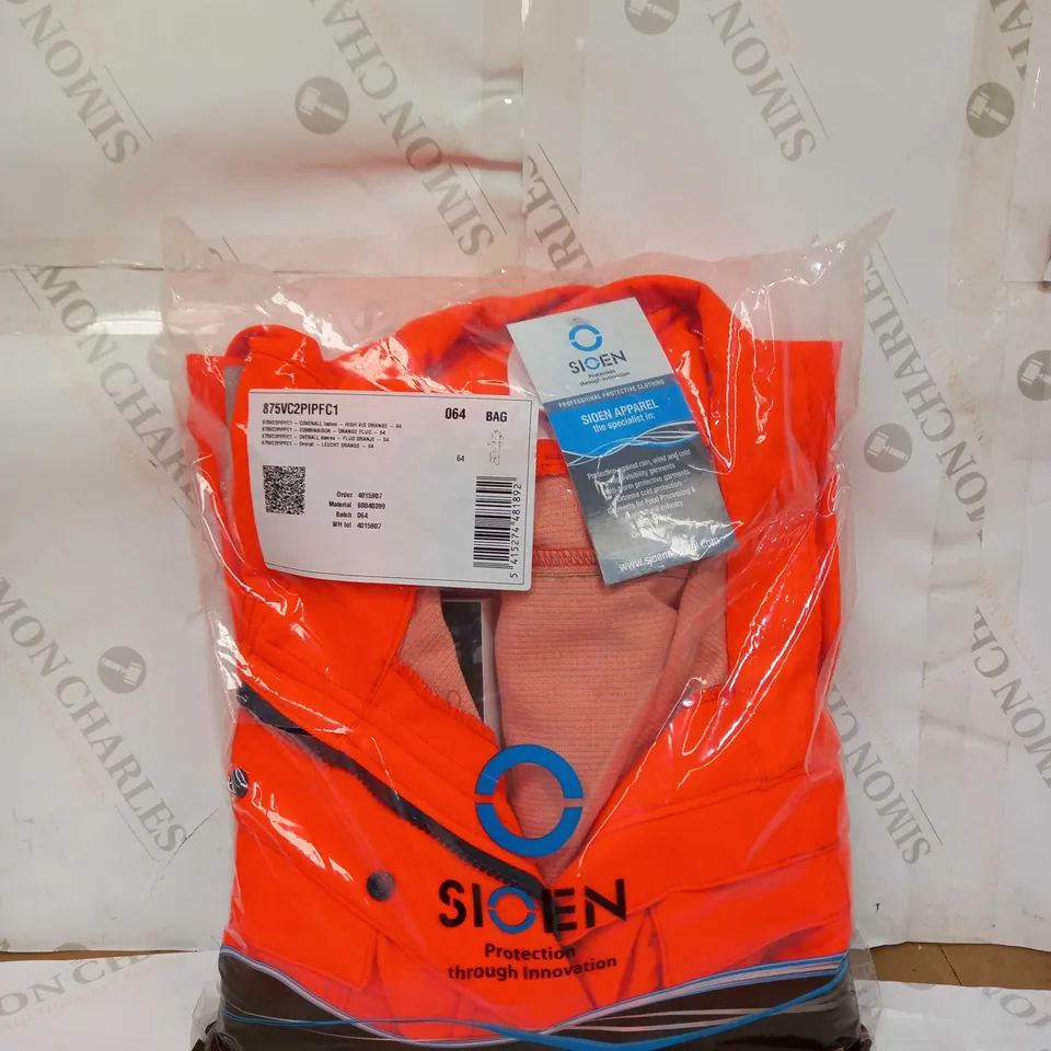 BRAND NEW SIOEN LADIES ORANGE HIGH VIS COVERALL - SIZE 64