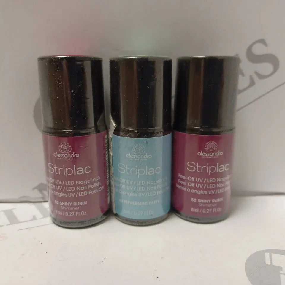 BOX OF APPROXIMATELY 75 X 8ML VIALS OF ALESSANDRO STRIPLAC NAIL POLISH IN SHINY RUBIN, PEPPERMINT PATTY
