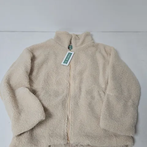 LA MAREY LADIES PLUSH JACKET IN BEIGE - MEDIUM