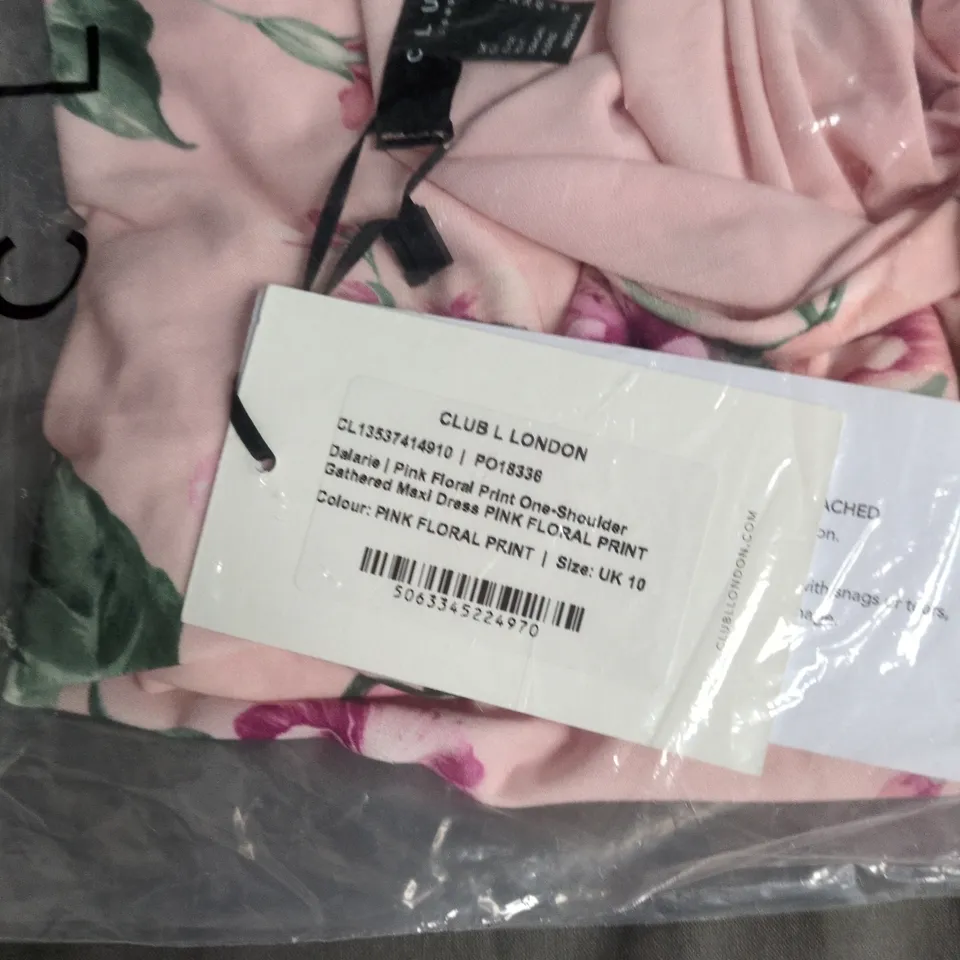 CLUB LONDON PINK FLORAL PRINT ONE-SHOULDER MAXI DRESS – UK 10
