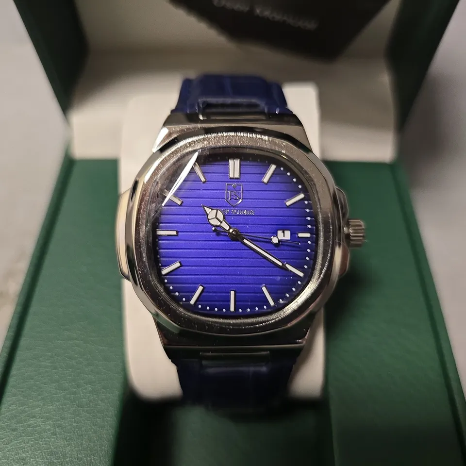 FRANK SCHMIDT WATCH – TEXTURED DIAL WITH DATE – LEATHER STRAP- 3ATM WATER RESISTANT – GIFT BOX