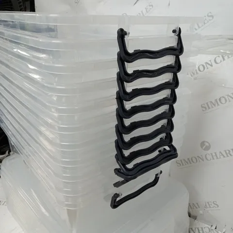 11 X PLASTIC STORAGE BOXES WITH LOCKABLE LIDS