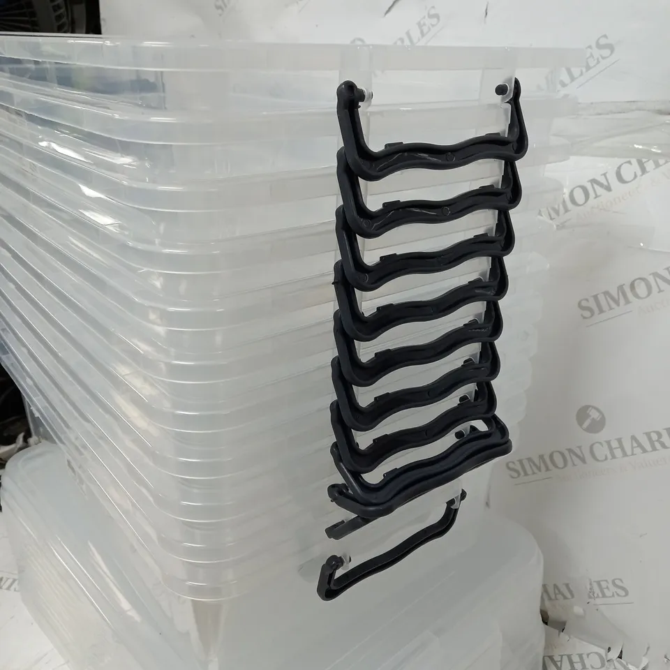 11 X PLASTIC STORAGE BOXES WITH LOCKABLE LIDS 