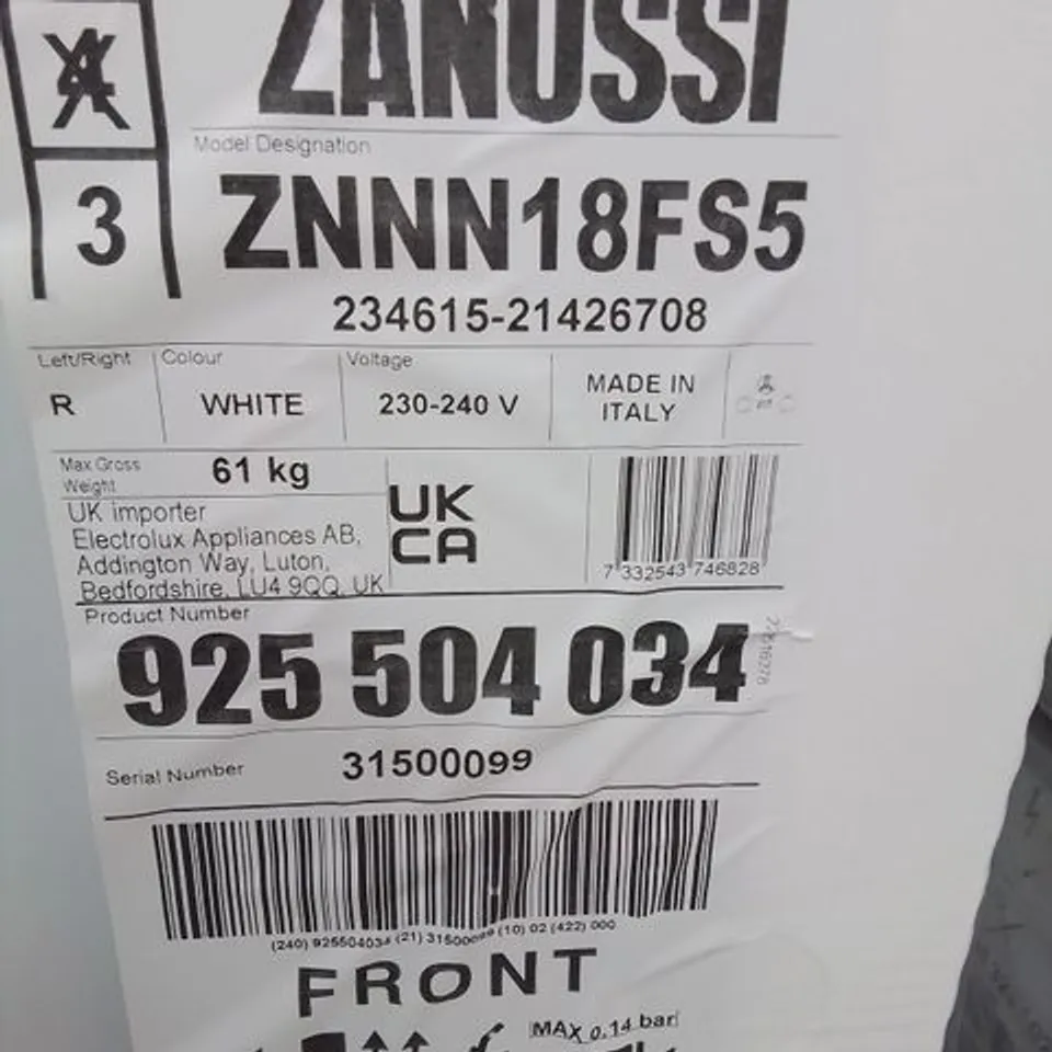 ZANUSSI INTEGRATED 50/50 FRIDGE FREEZER 240L Model ZNNN18FS5 RRP £692