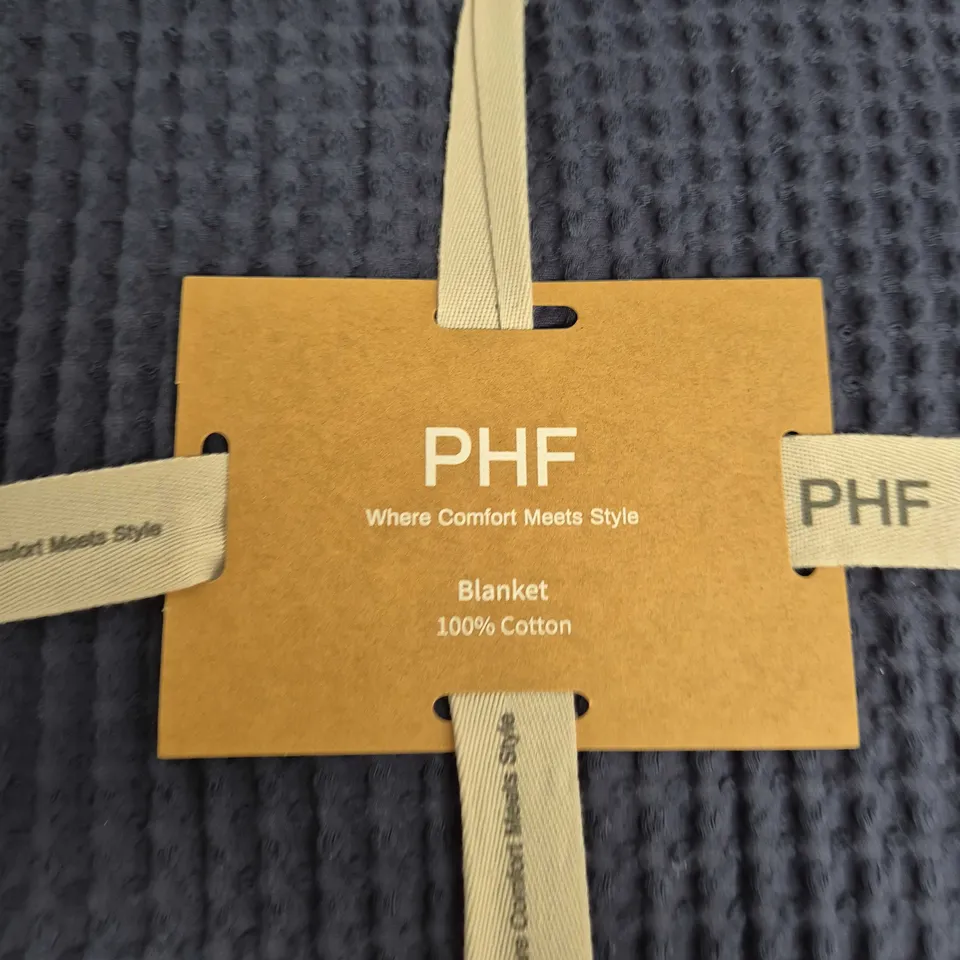 PHF BLANKET – 100% COTTON, NAVY KNIT THROW (WHERE COMFORT MEETS STYLE)