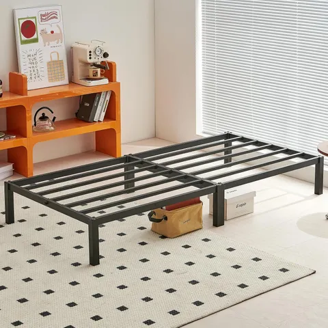 BOXED SINGLE METAL BED FRAME - HEAVY DUTY 3FT IRON BED FRAMES, 90X190X25.5CM, BLACK