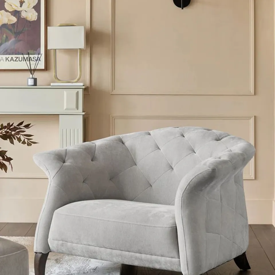BOXED DANETTI LUXE LIGHT GREY FABRIC ARMCHAIR