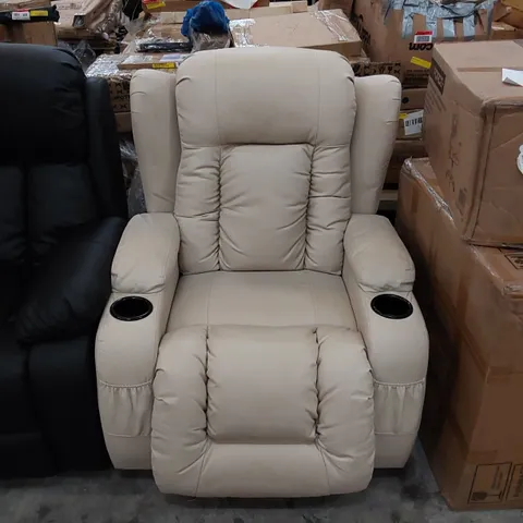 DESIGNER CREAM FAUX LEATHER RECLINING EASY CHAIR