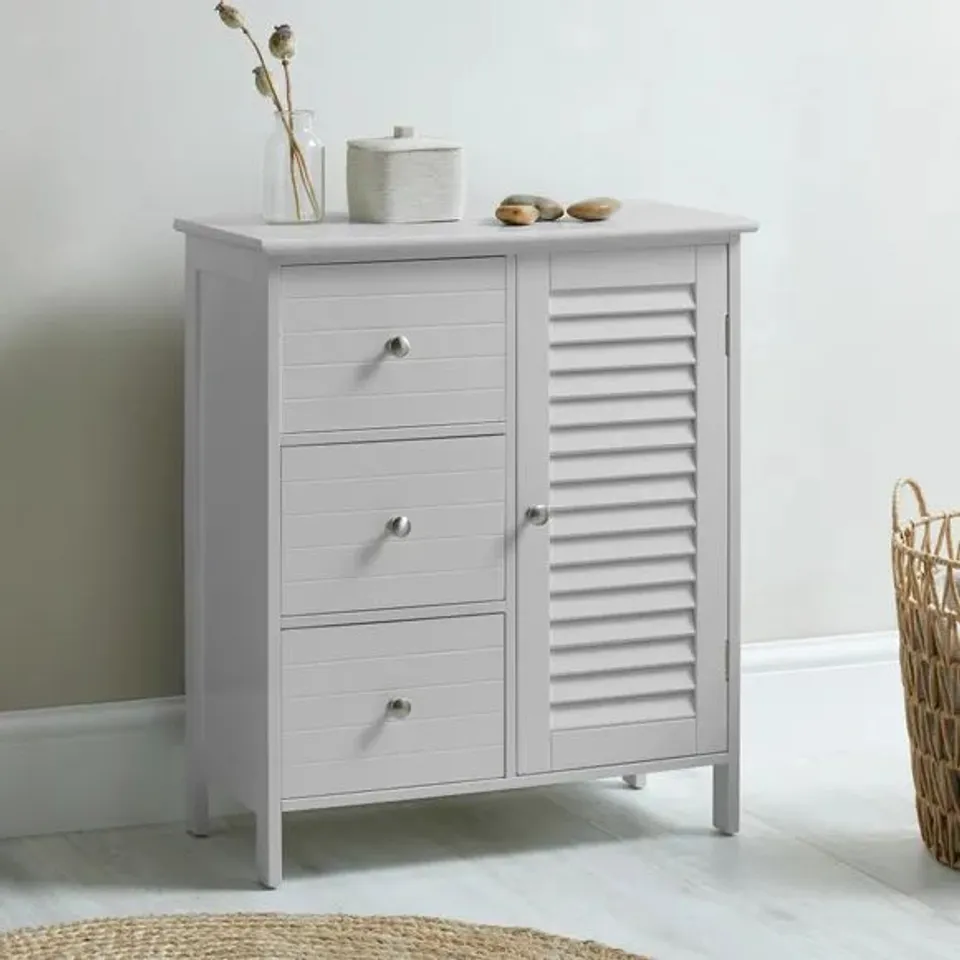 BOXED NAUTICAL 3 DRAWER CONSOLE UNIT IN GREY , H70 X W60 X D30CM 