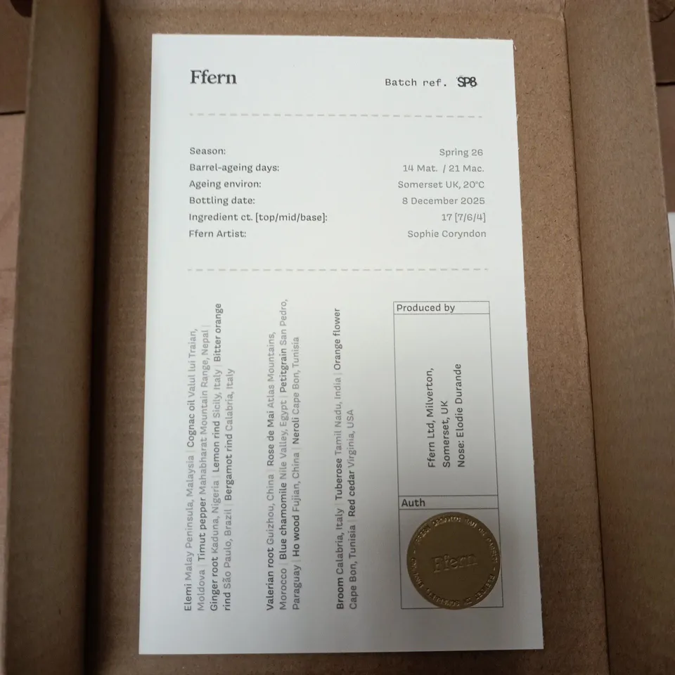 BOXED AND SEALED FFERN SPRING 2026 ORGANIC EAU DE PARFUM