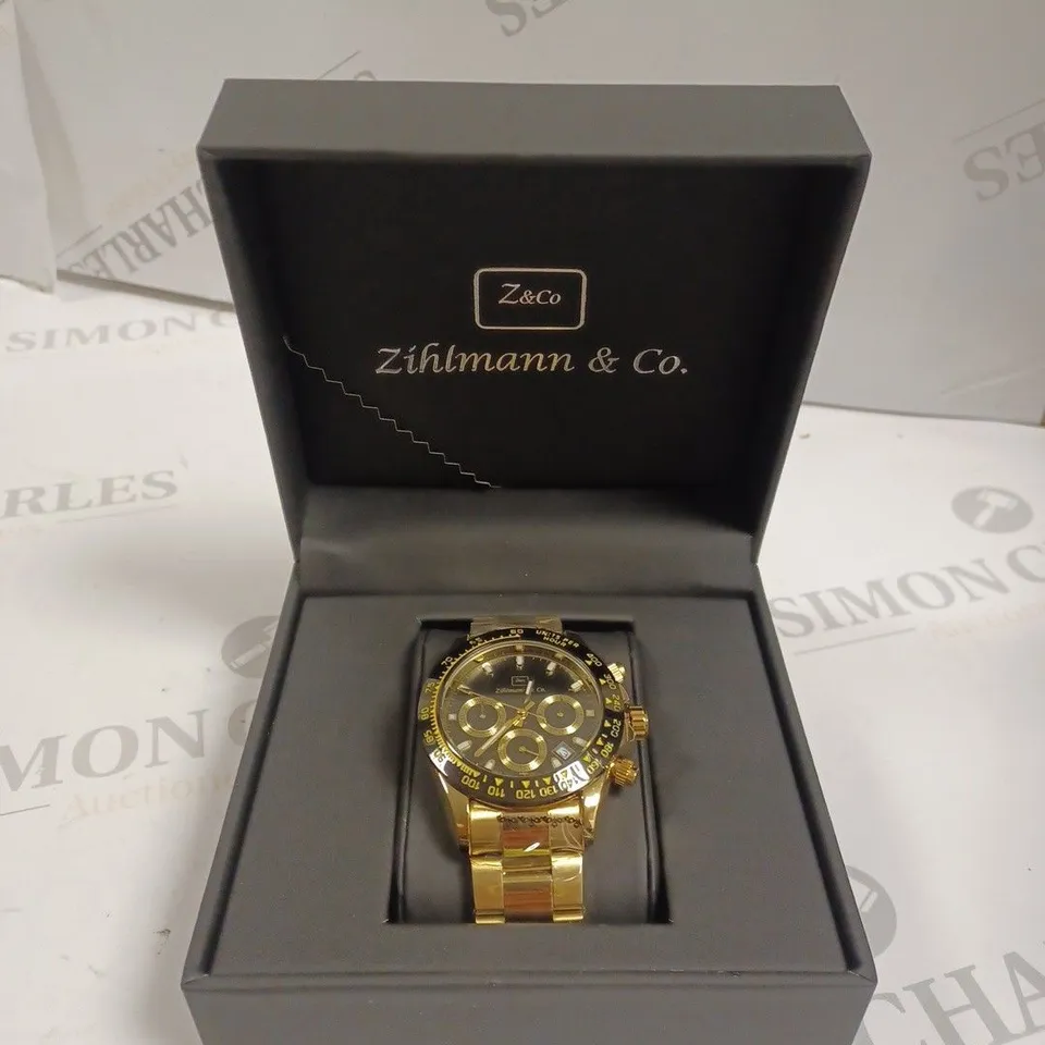 MENS ZIHLMANN & CO Z400 WATCH – CHRONOGRAPH MOVEMENT – STAINLESS STEEL STRAP – BLACK DIAL – 3ATM WATER RESISTANT
