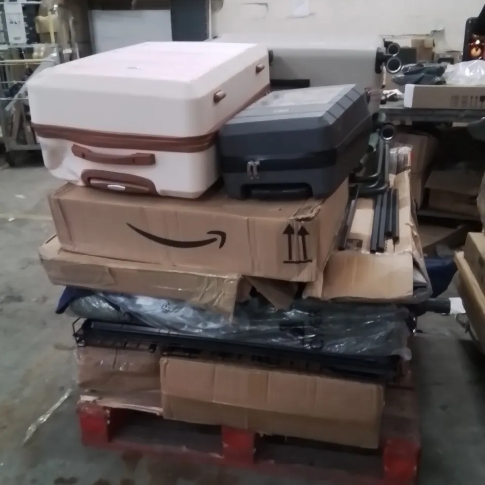 PALLET OF ASSORTED HOUSEHOLD GOODS AND PRODUCTS TO INCLUDE;SUITCASES,CAMPING CHAIRS,SUN LOUNGERS