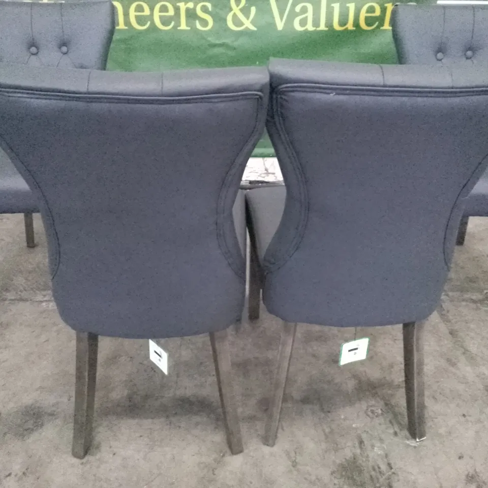 SET OF 4 NEW BEWLEY LIGHT GREY LEATHER BUTTON BACK DINING CHAIRS (GREY LEG)