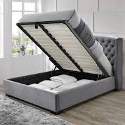 BOXED SAREER AMBASSADOR OTTOMAN 5FT KING SIZE BED FRAME - DARK GREY VELVET (5 BOXES)