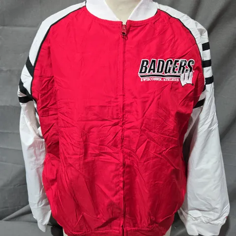 ADIDAS BADGERS WISCONSIN ATHLETICS JACKET IN RED/WHITE/BLACK SIZE L