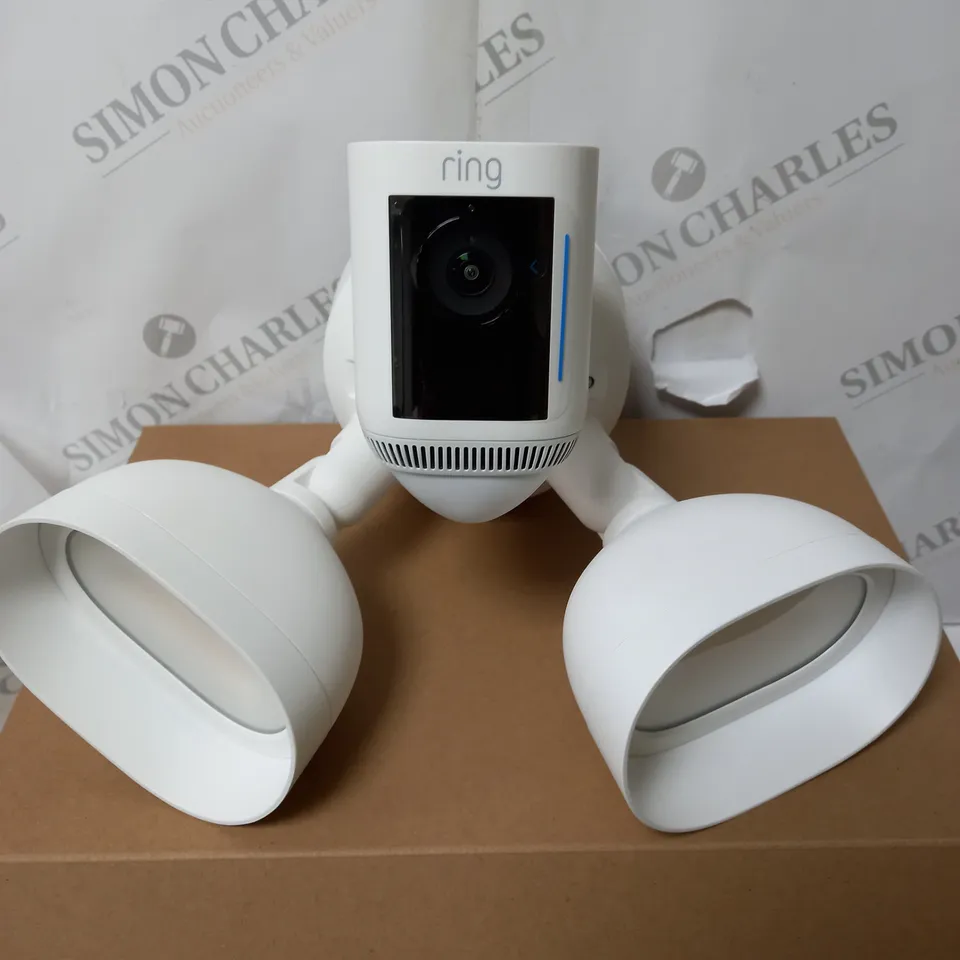 BOXED RING FLOODLIGHT CAM WIRED PR/ OUTDOOR SECUTITY CAM WITH 1080P HDR VIDEO-LED LIGHTS AND SIRAN