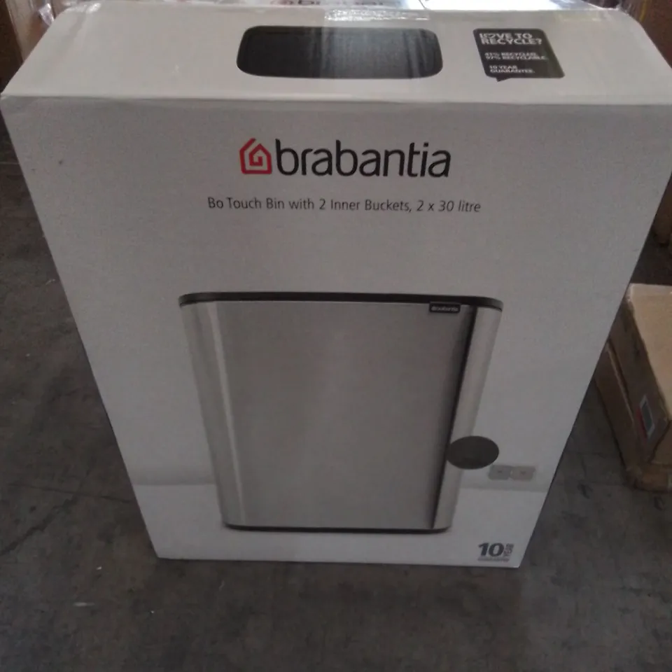 BOXED BRABANTIA BO TOUCH BIN WITH 2 INNER BUCKETS 2 X 30 LITRE (1 BOX)