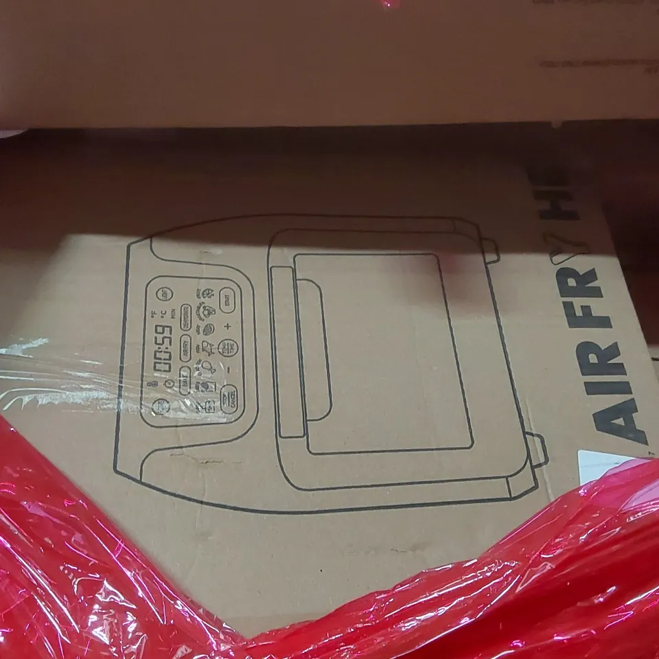 PALLET OF ASSORTED ITEMS TO INCLUDE: AIR FRYER, ROLLED MATTRESS/TOPPER (UNSPECIFIED) ECT