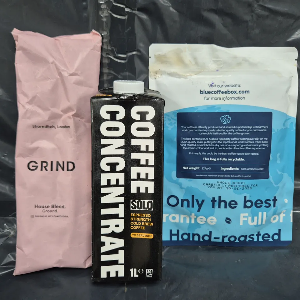 APPROXIMATELY 5 ASSORTED FOOD ITEMS TO INCLUDE TANGO MULTIPACK, COFFEE CONCENTRATE, ETC