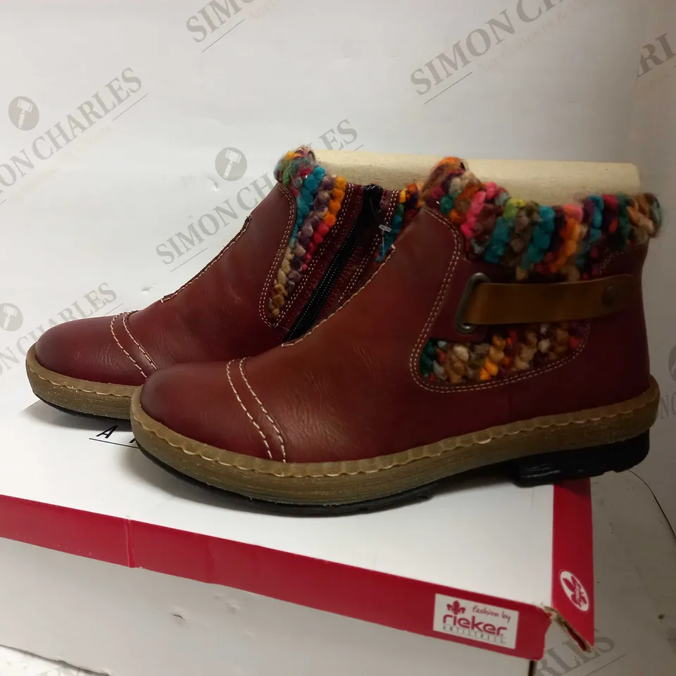 RIEKER WOOL LINED ANKLE BOOTS WINE SIZE 6