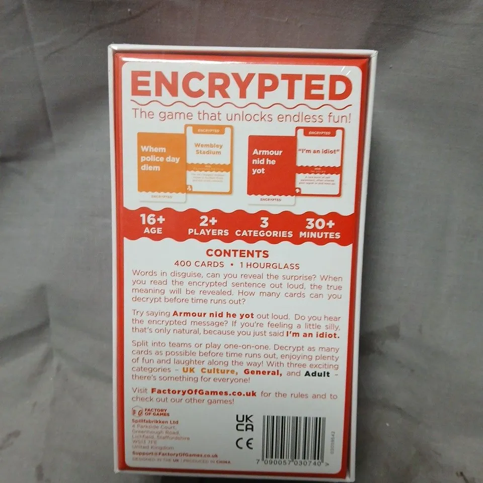 SEALED ENCRYPTED UK PARTY CARD GAME BY FACTORY OF GAMES