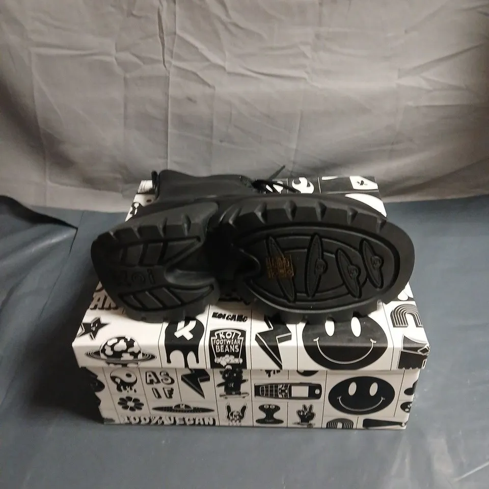 KOI RANCOR BLACK LEATHER LACE-UP ANKLE BOOTS WITH CHUNKY PLATFORM SOLE, UK 5 